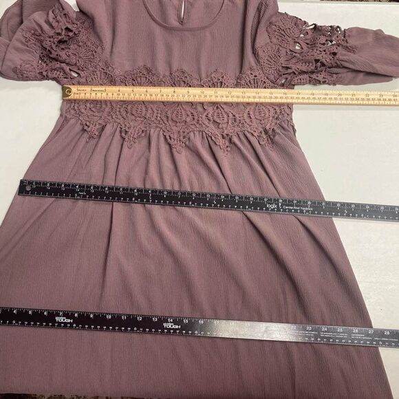 Embroidered Crochet Shift Swing Dress Size Small Taupe - Picture 8 of 9